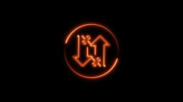 Glowing neon line cost and reduction concept. down arrow animation.