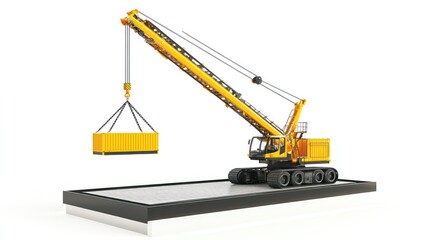 A crane lifting a shipping container on a platform, illustrating industrial operations.