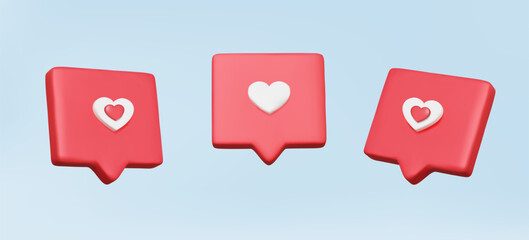 Minimal bubble three heart chat 3D vector icon or comment social media online love concept. sms, chat, message, communication, communicate digitally happy valentines day background.