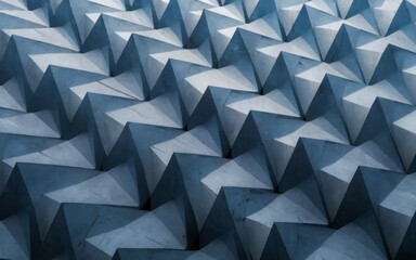 Fototapeta premium Abstract blue pyramid pattern. Geometric texture of repeating pyramids evokes a sense of order and precision, hinting at modern architecture or technological advancement.