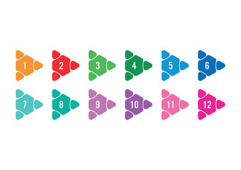 Numbers 1-12 in dashed, colored triangles. 1-12 numbers concept for education, business