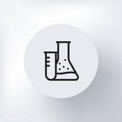 Minimalistic icon of a test tube with liquid inside, laboratory glassware in a circle on a light gray background.