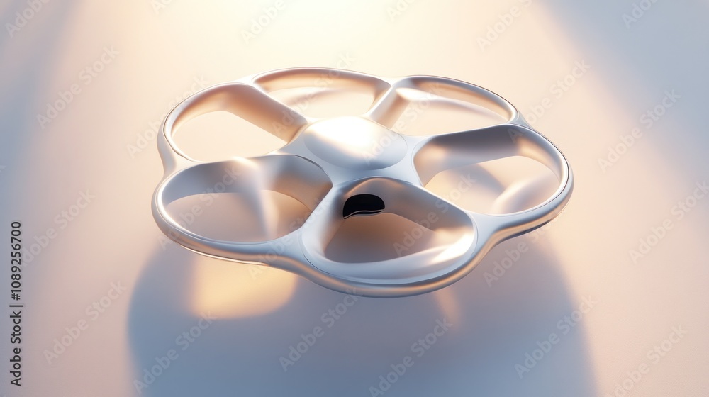 Poster a sleek, modern drone hovering with a minimalist design and soft lighting.