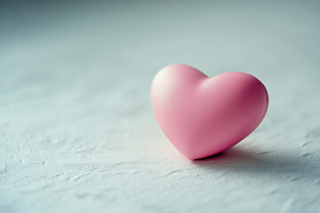 Fototapeta premium A soft pink heart rests gently on a textured white surface, evoking feelings of love and tenderness in a minimalist setting.