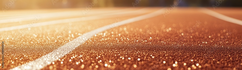 Poster A close-up view of a running track, illuminated by sunlight, showcasing its texture and lines.