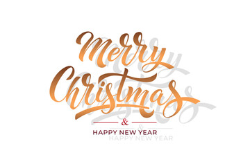 Merry Christmas and Happy New Year hand lettering calligraphy. Vector holiday illustration element. Typographic element for congratulations.