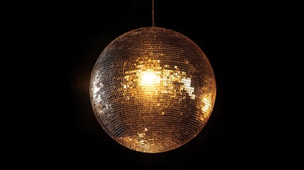Obraz premium Radiant Disco Ball Hanging in Darkness Reflects Light Creating a Magical Atmosphere Ideal for Party Decor with Space for Personalized Text