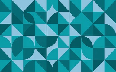 Obraz premium Geometric teal pattern design. Abstract teal geometric background showcasing triangles and circles. Evokes feelings of balance and modern design.