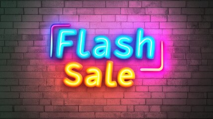Bright neon sign promoting a "Flash Sale" against a textured brick background, evoking urgency and excitement for shoppers.