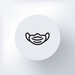 Minimalistic image of a medical protective face mask in a circle on a light gray background.