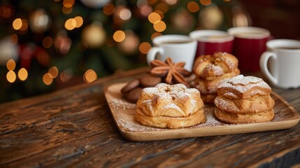 Delicious holiday pastries on a wooden table.