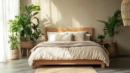 Fototapeta premium Elegant and Cozy Modern Bedroom Interior Design with Stylish Decor, mockup, poster and Background