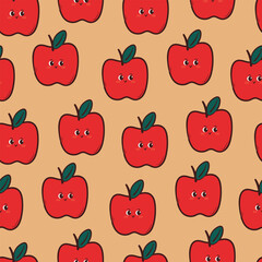 seamless pattern cartoon apple fruit character. cute animal wallpaper for fabric print, gift wrap paper