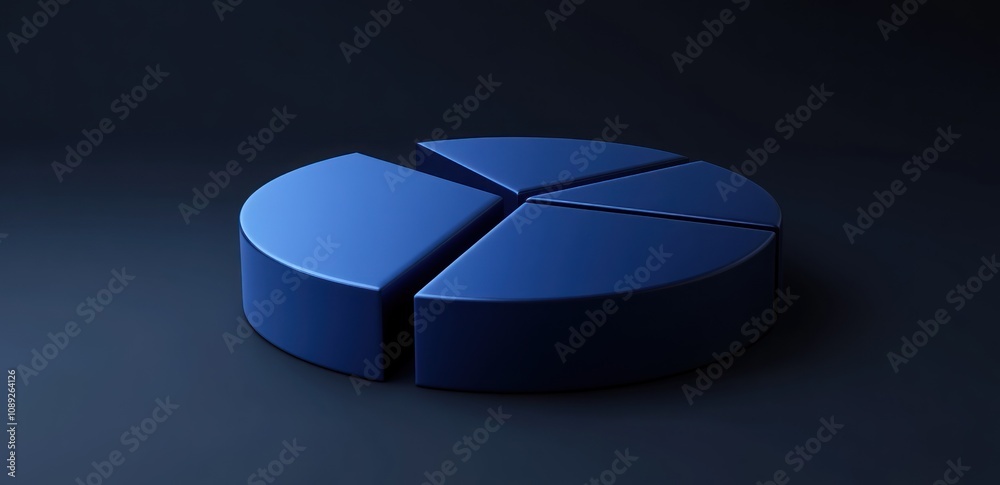 Leinwandbilder a 3d blue pie chart with segments representing data distribution.