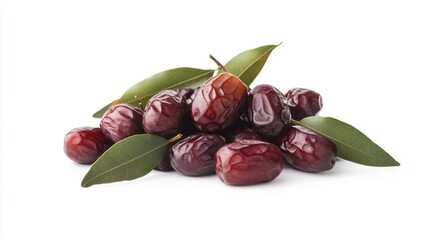 dates with leaves isolated on white background