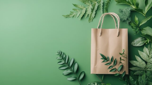 Eco-friendly shopping zero waste sale banner with nature elements vibrant green background visual content promotional concept