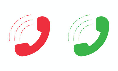 Red ana Green Call Icon,Telephone Receiver,Call Icons. Phone Dial Symbols. Answer and Decline. Green and Red. Yes and No. Vector illustration.
