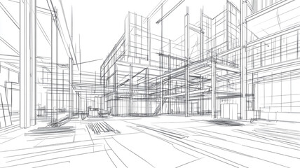 Fototapeta premium Detailed architectural sketch showcases modern urban design in an open space