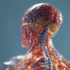 detailed anatomical model showcasing the human nervous system and brain structure