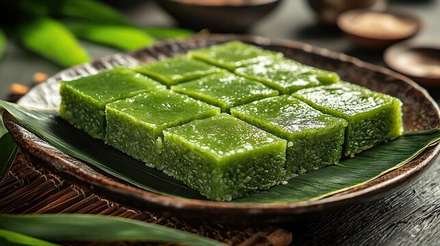 singapore seri muka with pandan custard and glutinous rice
