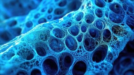 Futuristic blue nanotechnology design showcasing luminous lattice structures, symbolizing advancements in biotechnology and the concept of the singularity.