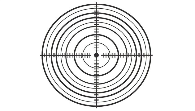 archery hunting bow and arrow crosshairs cross hair, reticle, or reticule or graticule as seen through a scope to improve accuracy.  isolated on white background with copy space