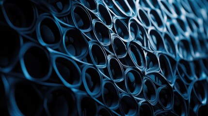 Cinematic close-up of a textured blue pattern showcasing intricate circular shapes with a luminous ambiance and ample copy space for overlay.