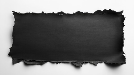 Torn black paper texture on a clean white background creating a blank canvas ideal for promotional designs or text placement