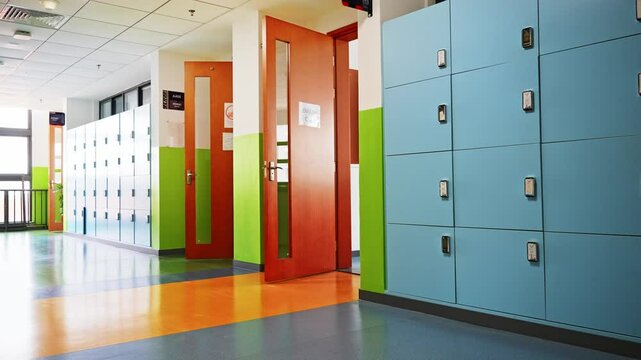 School hallway with storage cabinets