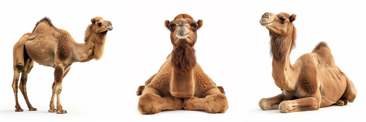 Set of brown camel isolated on white background