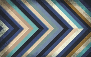 Obraz premium Chevron pattern design. Abstract geometric art; blue, beige, teal stripes create a dynamic arrow design. Evokes feelings of movement and modern style.