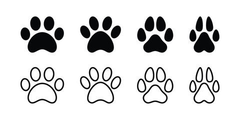 Paw icon set. Paw print sign and symbol. Dog or Cat paw prints collection, Vector Illustration.