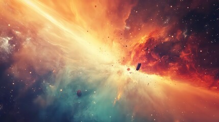 Obraz premium Spacecraft accelerating through a vibrant cosmic environment, showcasing speed