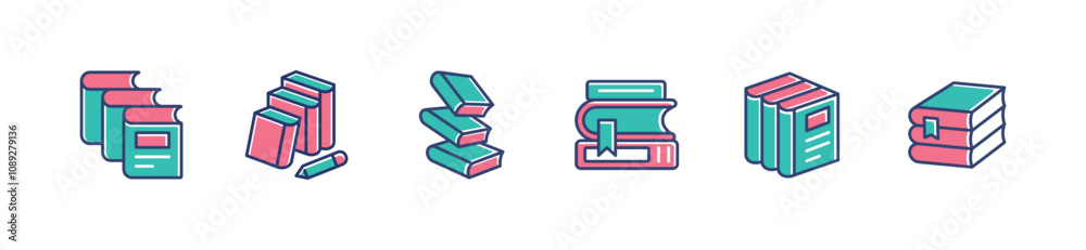 Aufkleber book stack icon set education pile of books signs vector school library study read journal literatur