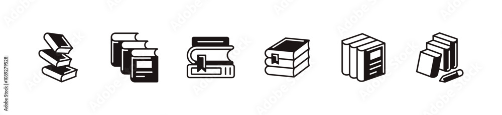 Poster collection of pile of books icon set unique style education school library book stack symbol vector 