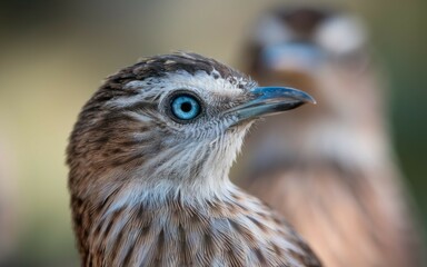 Blue eyed bird closeup. Vivid blue eyes, a symbol of alertness and beauty, featured on this captivating bird portrait.  A moment of serene wildlife.