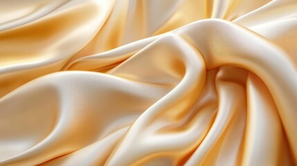 Obraz premium Luxurious golden silk fabric draped in elegant folds, showcasing a smooth and shiny texture with soft, flowing curves.