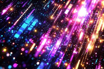 A futuristic abstract technology background illustrating data flow, business analytics, and ai in a modern and digitally generated design neon blocks