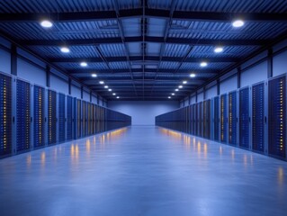 Fototapeta premium modern data center with rows of server racks and ambient lighting