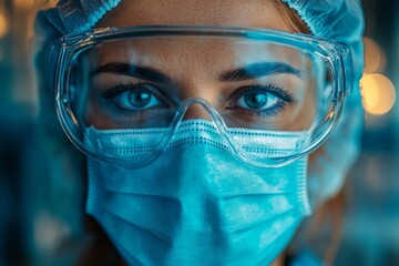 Close-Up Portrait of a Medical Professional Wearing Protective Gear and Glasses