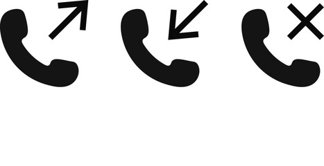 Incoming, outgoing, and missed icon set. Call phone icon. Set of signs for support. phone call receive icon sign
