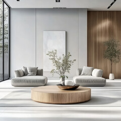 living room with Wooden coffee table  Interior design of modern style