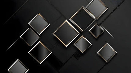 Abstract black and gold geometric background with rhombus shapes and metallic frames.  Perfect for luxury branding and modern design projects.