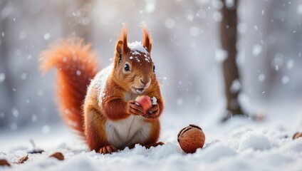 Fototapeta premium red squirrel in the snow