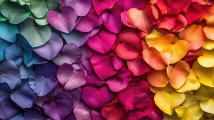 Fototapeta premium Vibrant heart-shaped flower petals in rich colors, creating a romantic backdrop perfect for celebrations like Valentineâ€™s Day and Motherâ€™s Day.