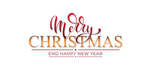 Merry Christmas and Happy New Year hand lettering calligraphy. Vector holiday illustration element. Typographic element for congratulations.