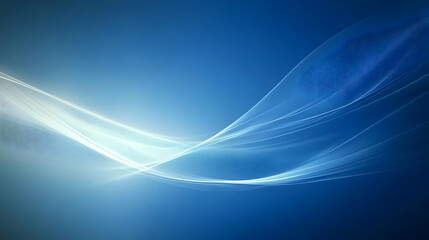 Abstract blue background with glowing white wave lines.