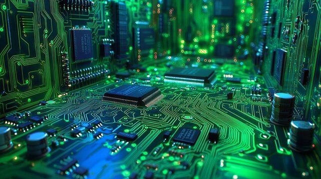 Abstract Technology background Circuit board futuristic server code processing PCB