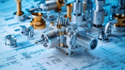 Detailed High Fidelity Close-Up of Industrial Machinery Schematic with Precise Components and Design Elements Suitable for Engineering Projects and Technical References
