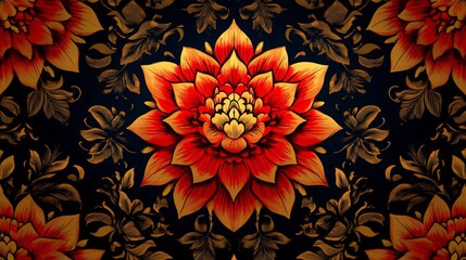 Vibrant Thai Floral Pattern Inspired by Temple Art